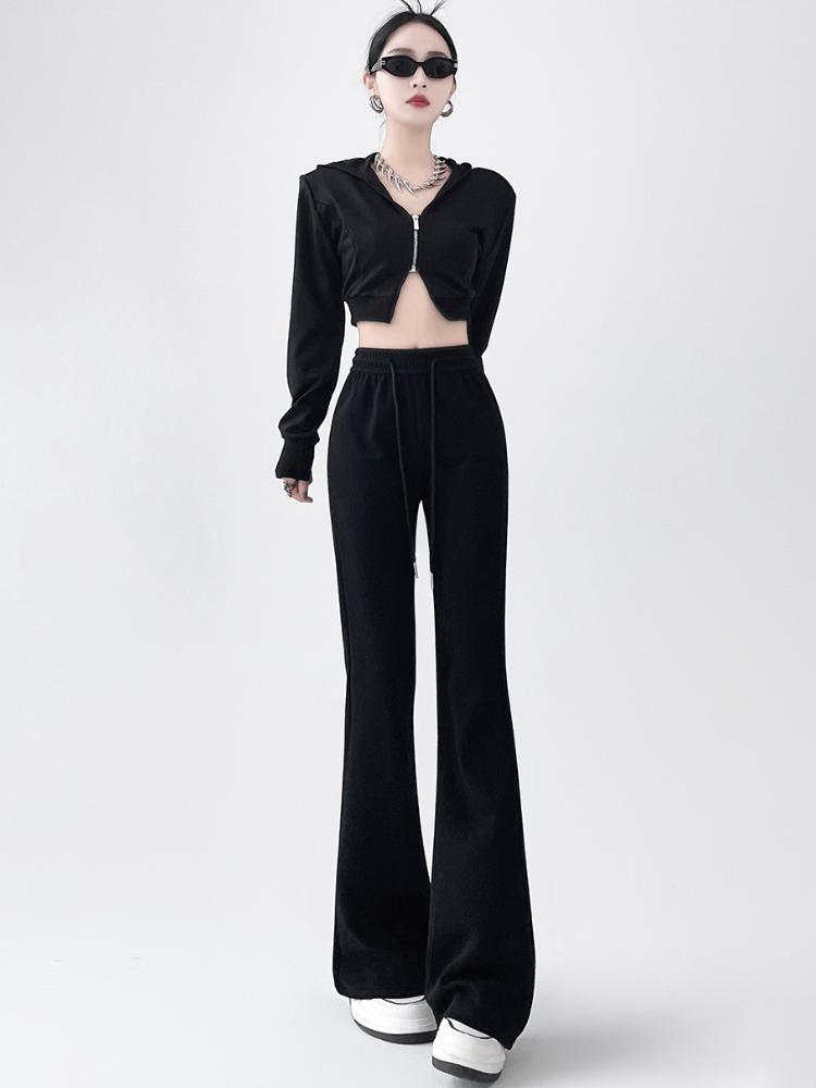 Американские ретро-клеш брюки для женщин, осенние элегантные облегающие спортивные брюки, серые мешковатые спортивные брюки полной длины