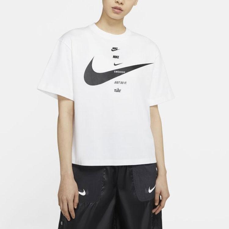 Nike Спортивная одежда с наложением логотипа, минималистичная модная футболка с коротким рукавом, женские топы, белые CU5683-100