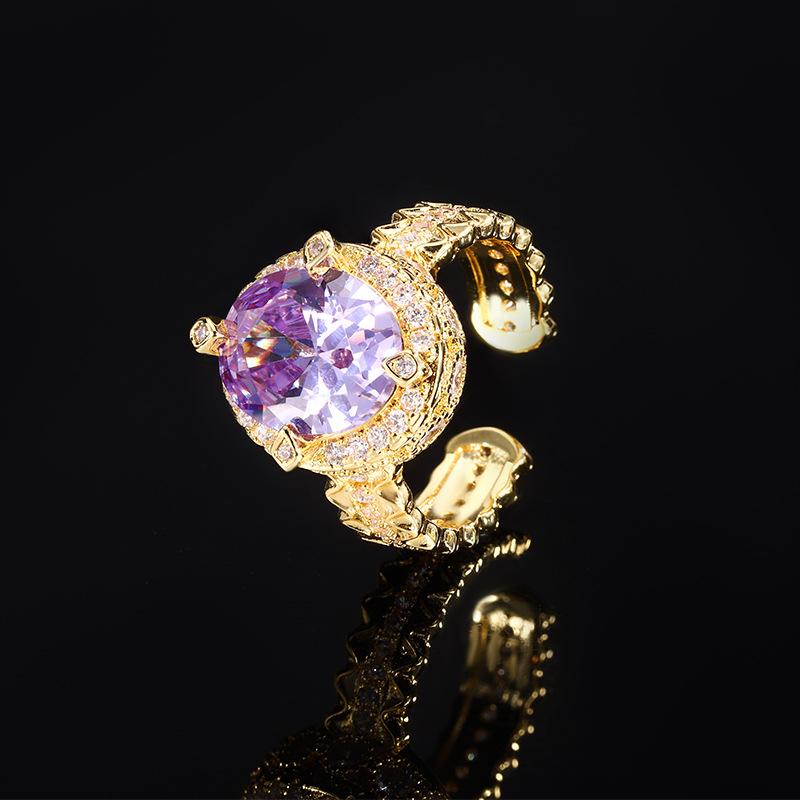 Медное покрытие Золото Ювелирные изделия Винтаж Кольцо Циркон Кристалл Зеленый Цирконий Королевский Синий Открытое Кольцо Мода Мода Женская