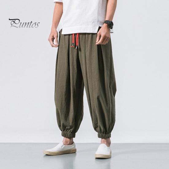 Весна Осень Мужские шаровары Шаровары Свободные завязывающиеся на шнурок эластичные карманы Глубокий шаговый шов с резинкой на щиколотке Однотонные спортивные брюки Повседневная одежда Спортивные брюки