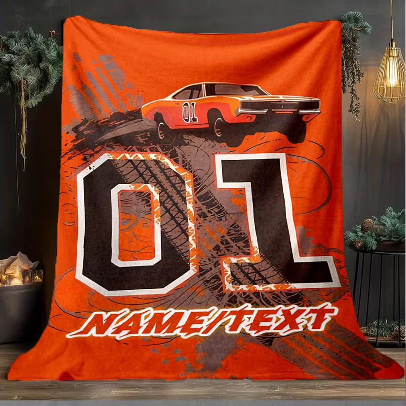 1PC Custom Name Retro Car Graphic outdooor Flannel blankets Throw Blanket All-Season Throw Gift Bedspread for Couch, Bed, Camping Holiday Birthda