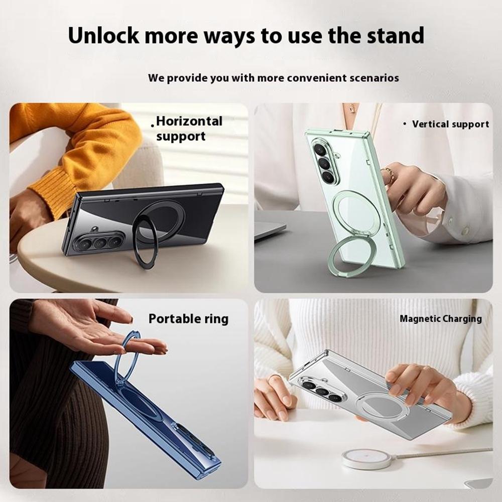 For Samsung Galaxy Z Fold7 5G Case Compatible with MagSafe Kickstand Electroplated PC Phone Cover with Screen Protector