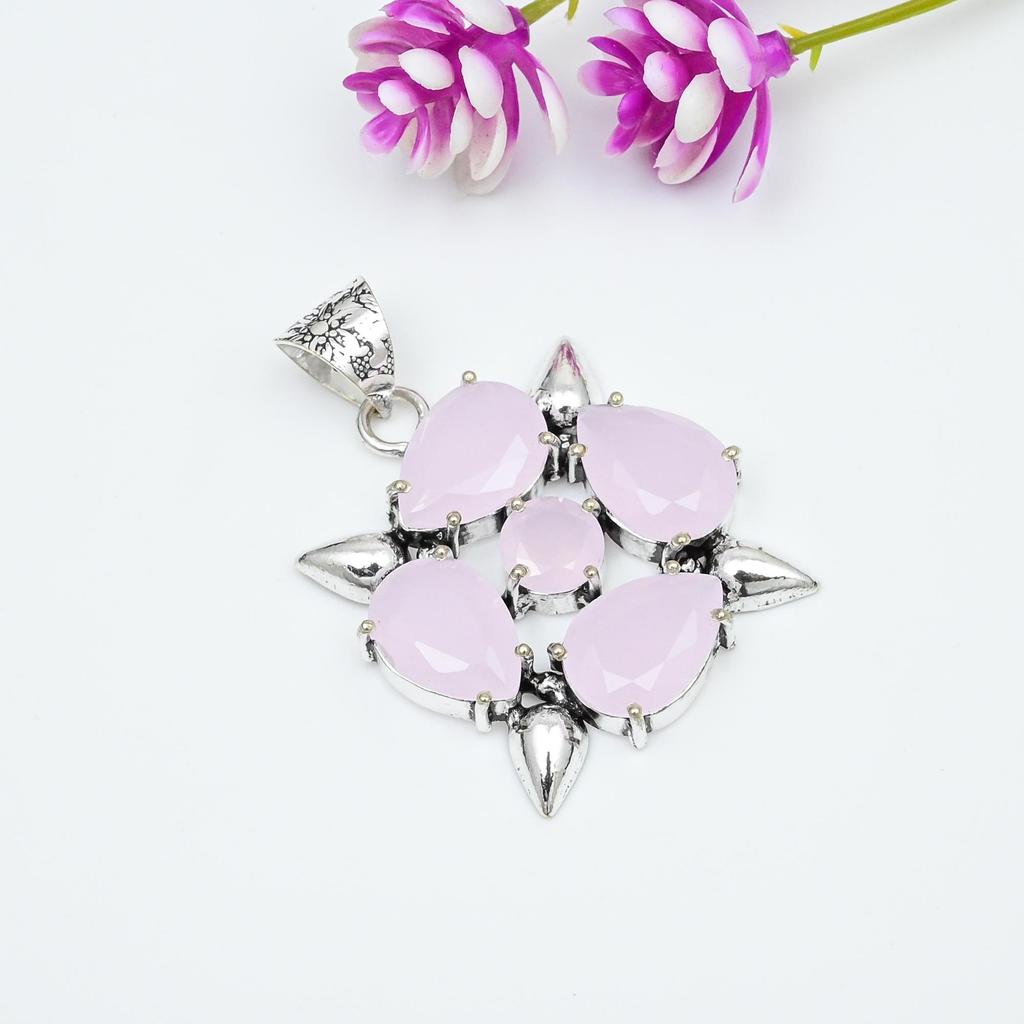 Подвеска из розового халцедона, 925 пробы, кулон из цельного серебра, ювелирные изделия ручной работы с драгоценными камнями, подарки для жены, абсолютно новый кулон
