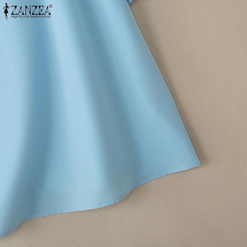 ZANZEA Женская повседневная блузка с круглым вырезом и оборками с коротким рукавом