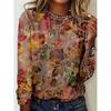 Популярный стиль Футболка с длинным рукавом с принтом Цветочный принт Женская одежда
