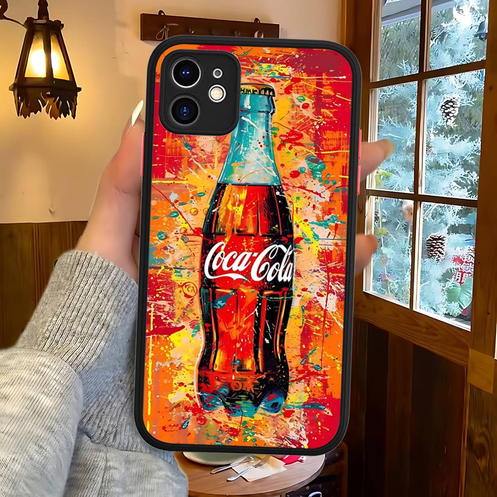 C-CocaS-Модный Кола Силиконовый Матовый Чехол Для Телефона Для Iphone 13 14 15 16 Pro Max 11 12 X Xs Max Мягкая Крышка