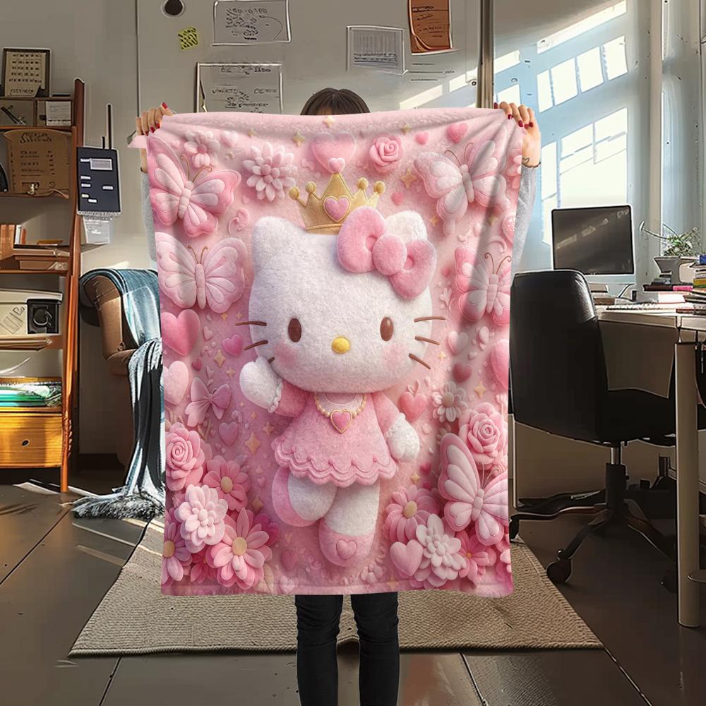 1 шт. Розовое фланелевое одеяло Hello Kitty с принтом, Высококачественное, Для всех сезонов, Декор для дома, Тепло и комфорт, Идеально для рождественских подарков