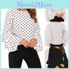 Fashion Bell Women Sleeve Loose Polka Dot Blouse Casual Ladies Shirt Tops