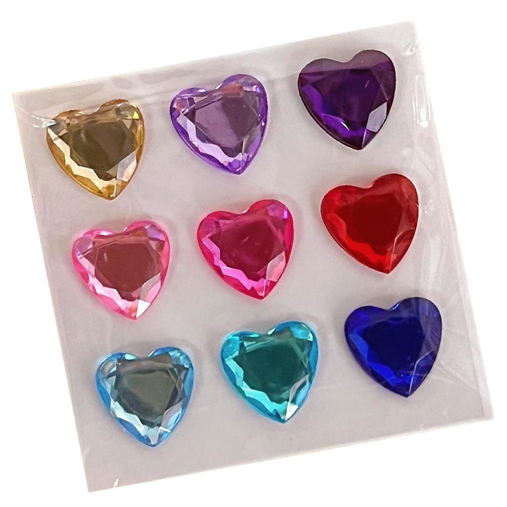 9PCS Large Heart Rhinestone Stickers PVC Colorful Self Adhesive Jewels 3D Crystal Gem Stickers for