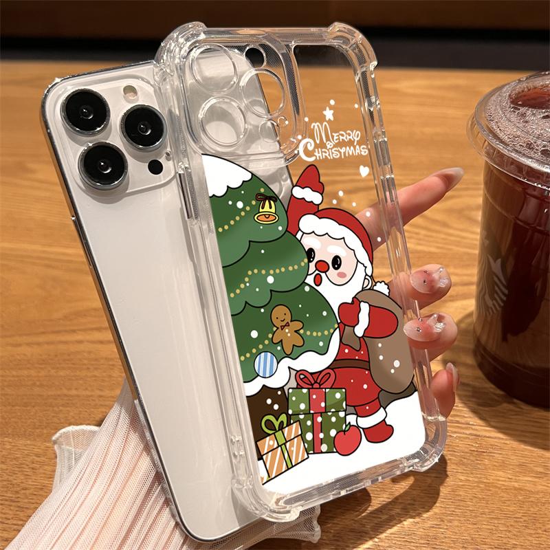 Чехол для iPhone 17 16 15 14 13 12 11 Pro Max 7 8 15 Plus X XR XS Max Дед Мороз Олень Снеговик Рождество Прозрачный Силиконовый Мягкий чехол