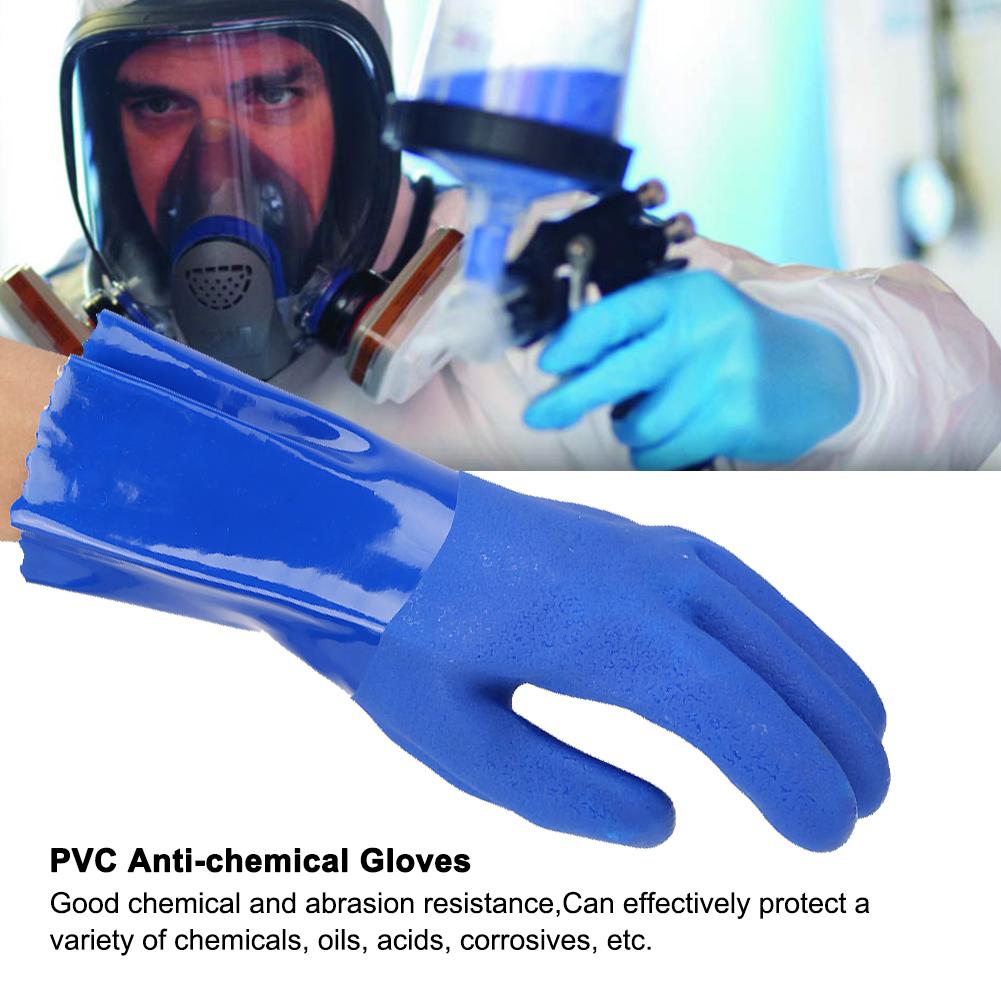 PVC Chemical Resistance Gauntlet Knitted Cotton Lined Straight Sleeve Safety Gloves Non slip(XL )