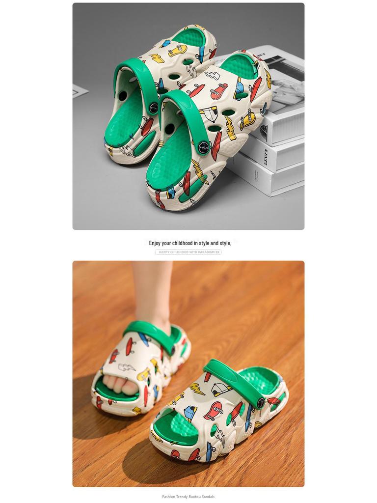 Летние сандалии для мальчиков с нескользящей мягкой подошвой и рисунком в виде мультфильмов: Детские тапочки для улицы с двумя петлями