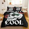 Skull Duvet Cover Queen Size Gothic Skeleton Bedding Set Rose Flower Polyester Comforter Cover For Kids Teens Adults Halloween