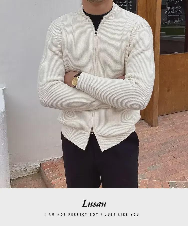 Мужской свободный вязаный свитер-кардиган куртка - модный корейский стиль для весны и осени 2024 года