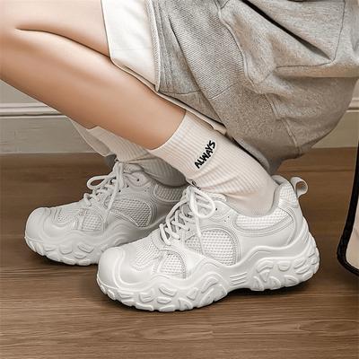 Кроссовки папы 2025 новые женские весенне-летние сетчатые дышащие тонкие уродливые туфли с большой головой спортивные на толстой подошве увеличивающие рост маленькие белые туфли