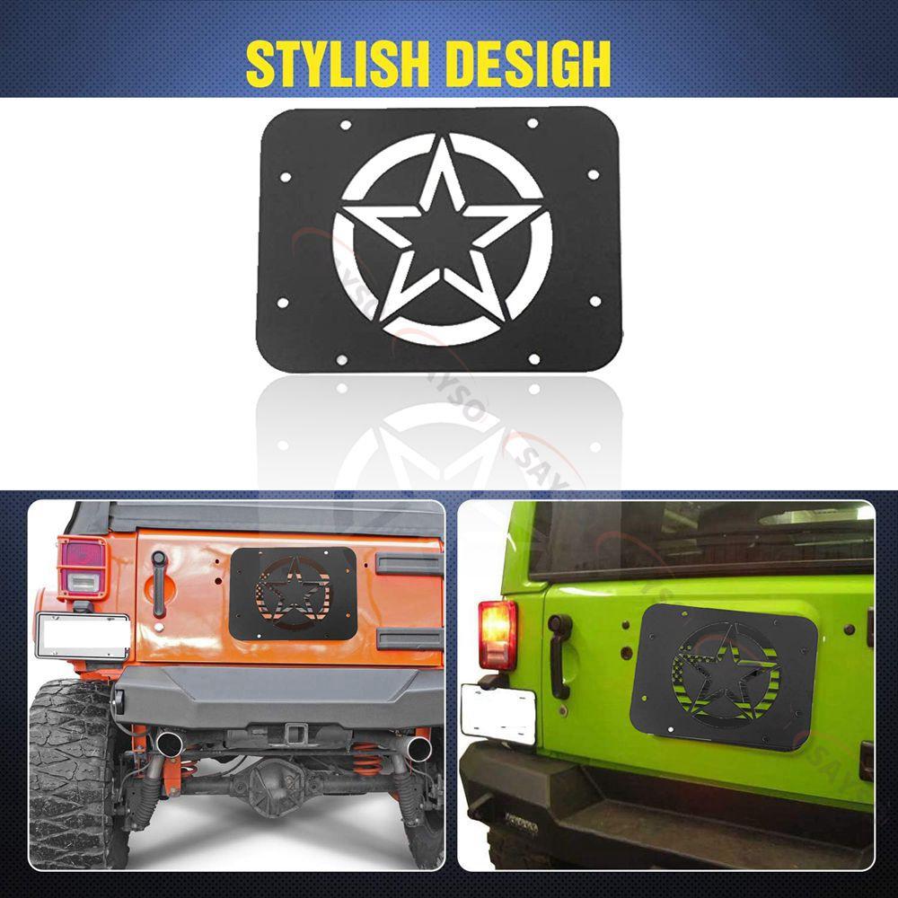 1PC Tailgate Vent Cover Plate, Spare Tire Carrier, Delete Plate for Jeep Wrangler JK JKU 2007-2018 (JK Star)