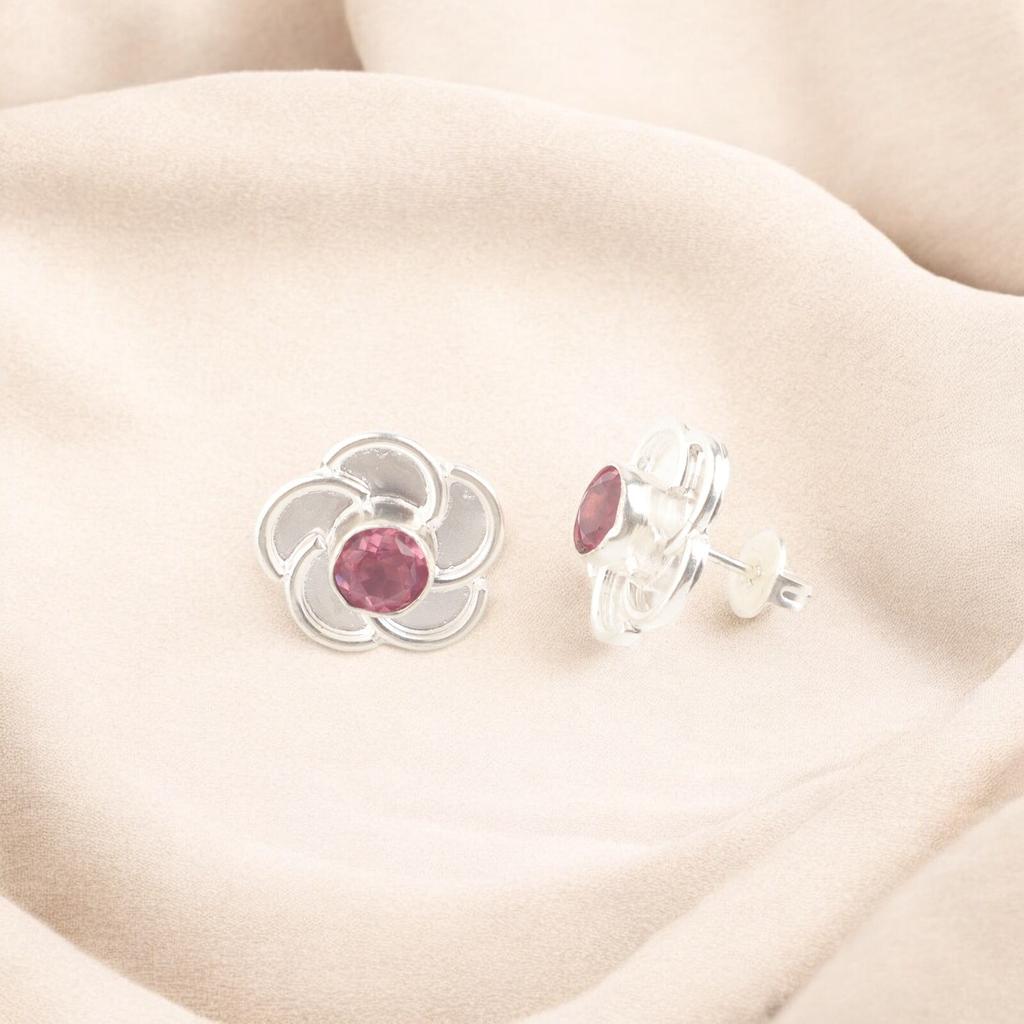 Натуральный розовый турмалин 925 пробы цельное серебро уникальные бохо украшения серьги-пусеты 0.5" EE-157-13