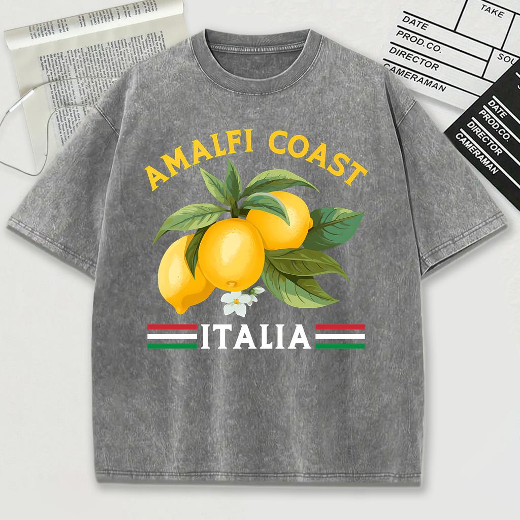 Amalfi Coast Italia Design Snow Wash T-Shirt Mens Summer Comfortable Short Sleeve Loose Unisex Cotton Tops Trendy Top