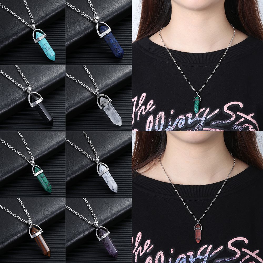 Покрытая чакра гексагональный натуральный кристалл ожерелье кварцевая цепочка камень кулон ювелирные изделия аксессуары