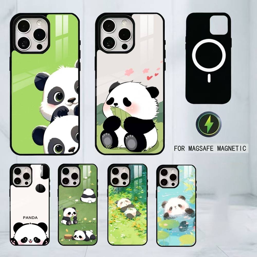 Cute Cartoon Animal Panda Phone Case For iPhone17,16,15,14,13,12,11 Plus,Pro Magnetic with Magsafe Wireless Charging