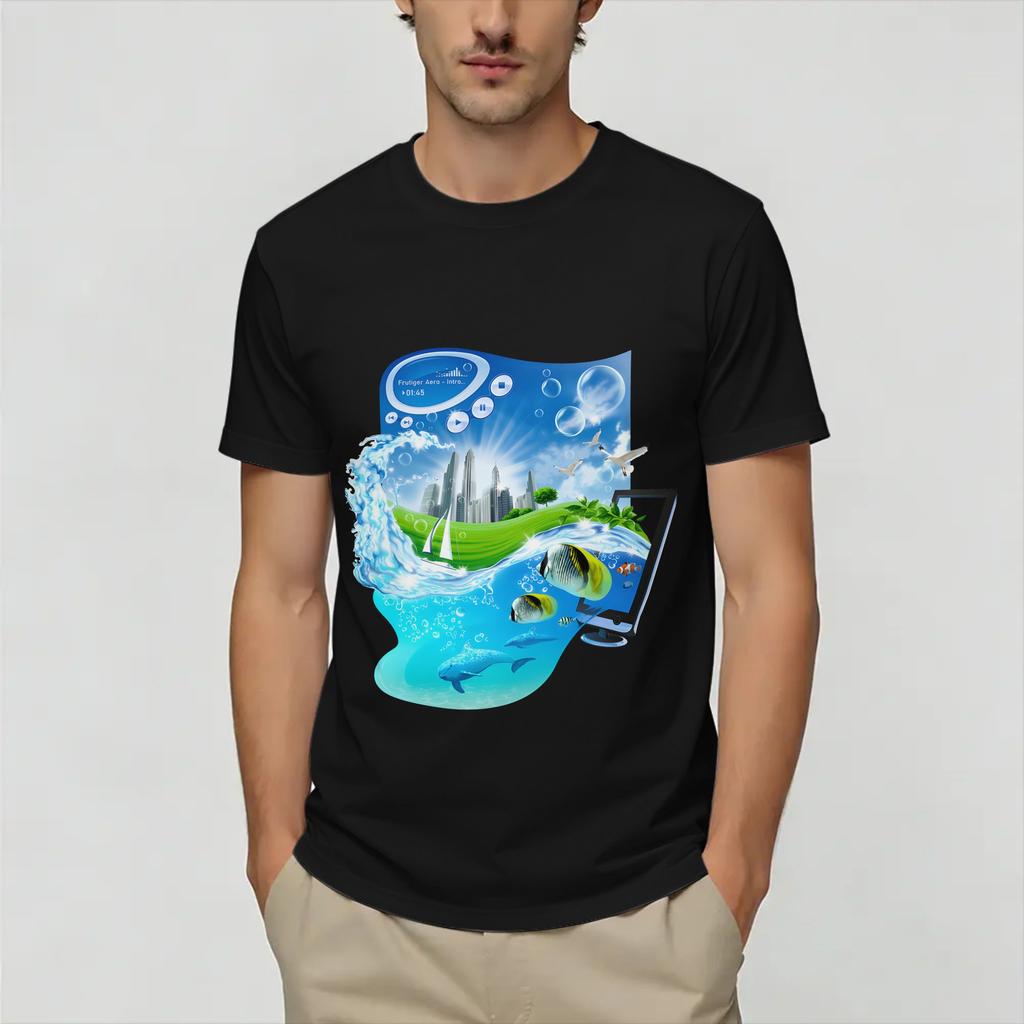 Frutiger Aero World Vaporwave Унисекс Футболка Винтажная Футболка С коротким рукавом Круглый вырез Футболки Чистый хлопок 4XL 5XL 6XL Топы