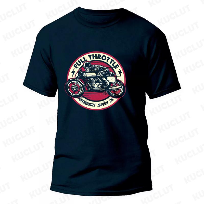 Full Throttle Cafe Racer Rockabilly Biker Print T-Shirt Men Fashion Motorcycle Short Sleeve Tops Fashion Summer Loose Tees Shirt