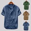 Men's Casual Short-sleeved Round Neck Solid Color Cotton Linen Shirt