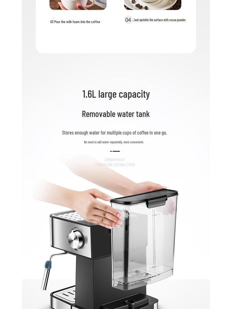 Итальянская полуавтоматическая кофемашина, пар высокого давления 20 бар, компактная для дома или офиса, капучинатор в комплекте