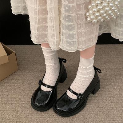 Простые черные туфли на толстом французском каблуке с круглым носком, женские, новые весенне-осенние туфли Мэри Джейн с неглубоким носком