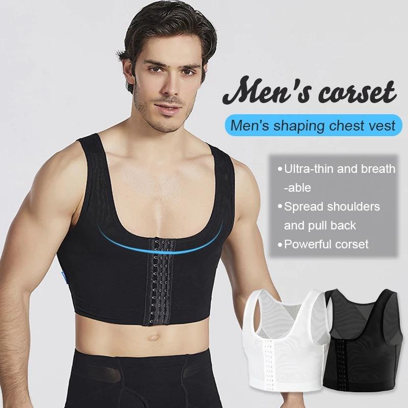 Men Chest Binder Gynecomastia Compression Vest for Post Surgery Breathable Buckle Underwear Tank Top Breast Reduction Shapewear 5