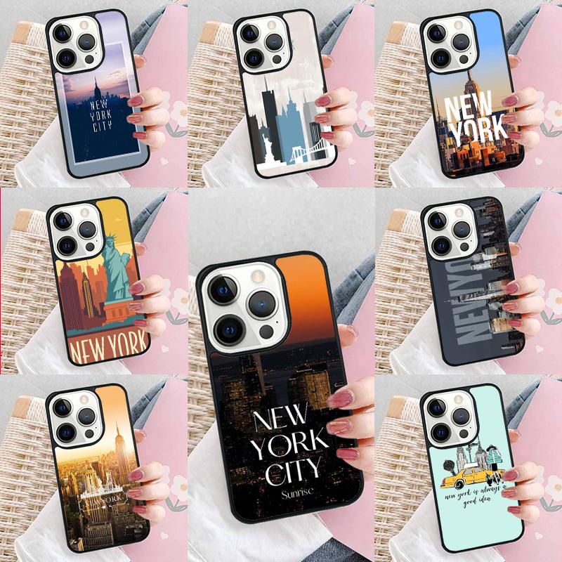 Чехол для телефона Нью-Йорк для iPhone 17 Air 15 16e 14 13 Pro Max Coque 12 11 Pro Max PLUS