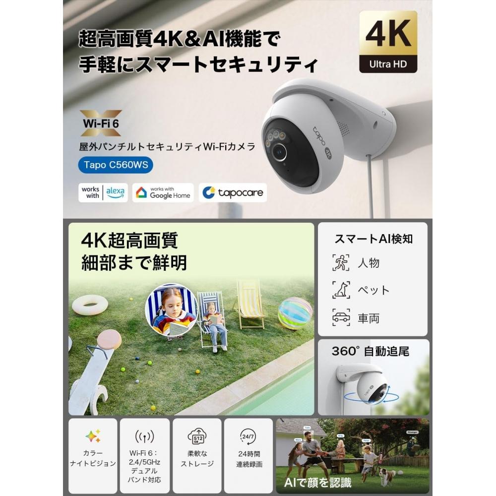 Уличная камера видеонаблюдения Tapo 4K 8 Мп, полноцветная, с ИИ-детекцией, 360°, Tapo C560ws