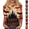 Women's Fashion Casual Round Neck Three-quarter Sleeve Halloween Printed T-shirt Top