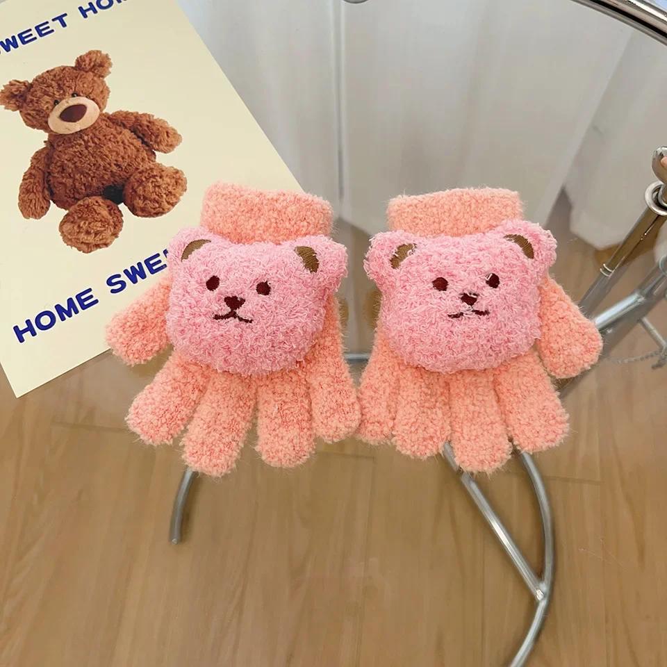1 Pair Warm Otudoor Kids Glove for Boy Girl 3D Cute Cartoon Bear Glove for Toddler Sweet Autumn Winter Thicken Warm Baby Glove