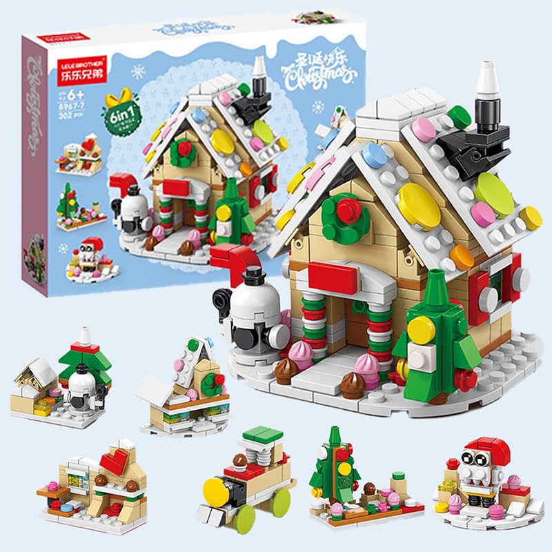 Рождественский НОВЫЙ 302 шт. Сборные блоки DIY Рождественская тематическая хижина машина Санта-Клаус Рождественская елка 6 в 1 Блок-комплект Украшение Модель Игрушка Мальчики Девочки Подарок