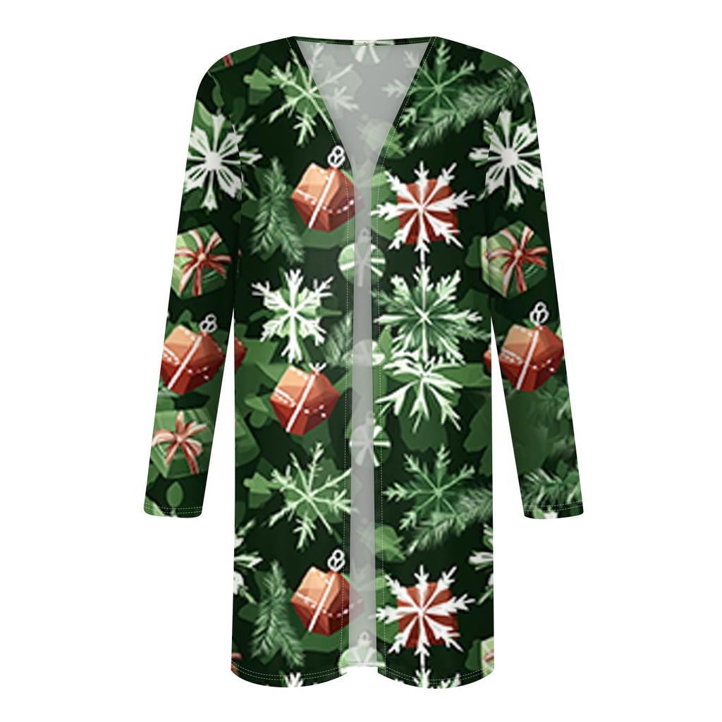 Женский модный и повседневный рождественский принтованный кардиган средней длины с длинными рукавами