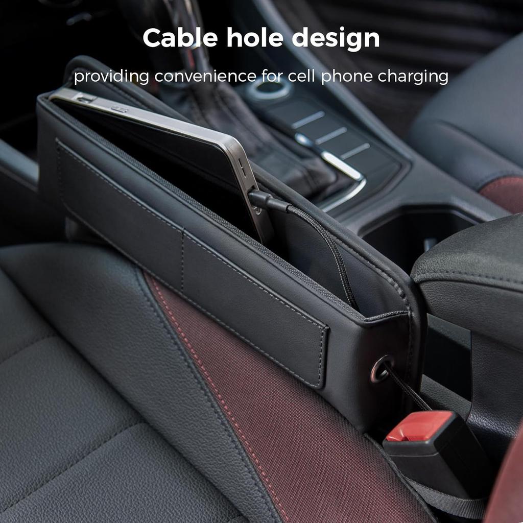 Car Seat Gap Filler Organizer Car Storage Organizer Car Accessories For Women/Men Interior Premium Leather Keeps Phone/Keys/Wallets (Black, 1 Pack)