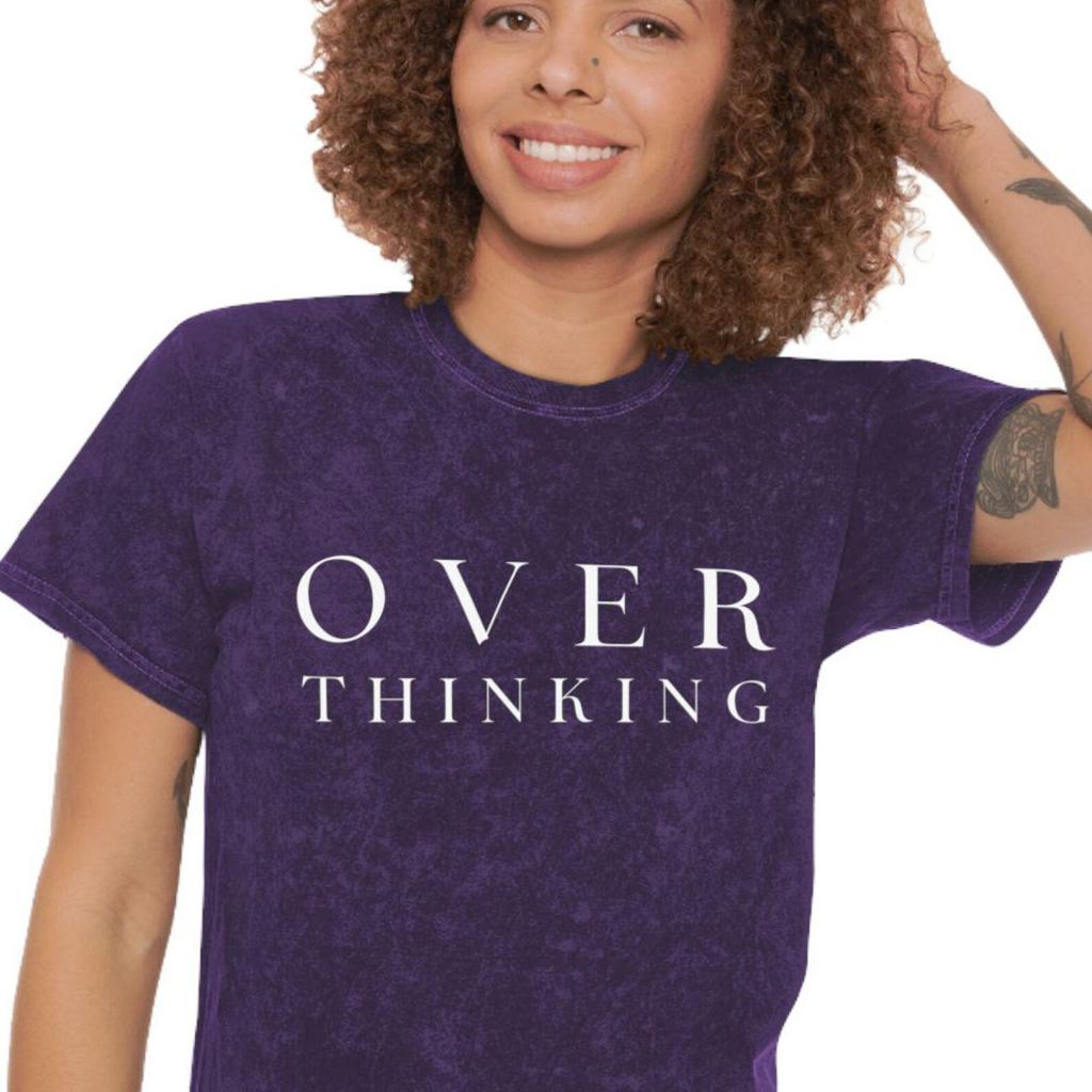 Overthinking text graphic T-Shirt and kids tshirt | Mineral Wash gray tee
