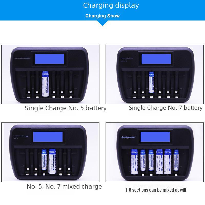 Интеллектуальное быстрое зарядное устройство на 6 слотов с ЖК-дисплеем для аккумуляторов AA/AAA с функциями ремонта и удвоения емкости