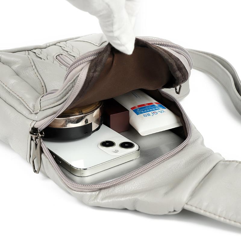 Женская мягкая кожаная нагрудная сумка через плечо с заклепками