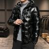 Зимний мужской пуховик из полиэстера с капюшоном, кардиган с длинными рукавами и карманами на молнии, тонкий однотонный толстый глянцевый модный повседневный пуховик