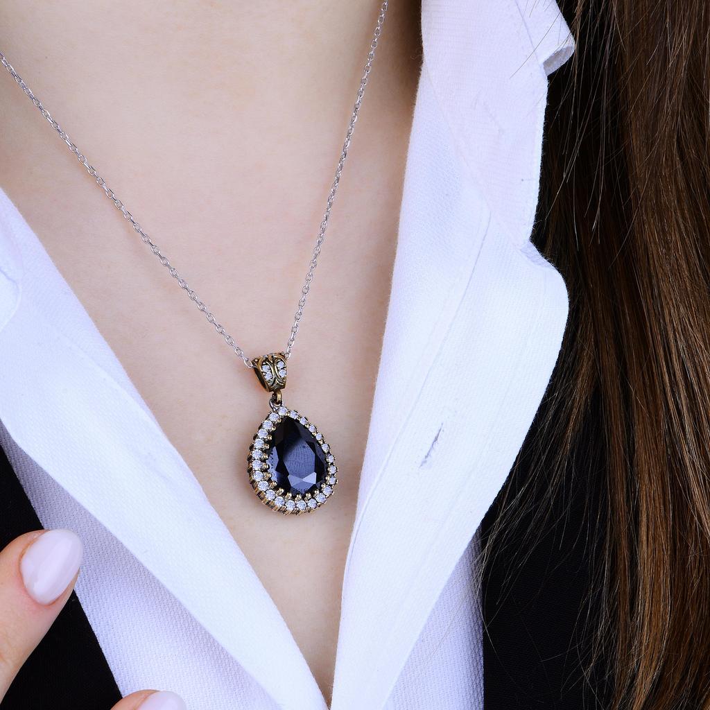 Винтажное серебряное ожерелье с ониксом в османском дизайне, серебряный пендан Хюррем Султан, турецкое серебряное ожерелье ручной работы, уникальная идея подарка