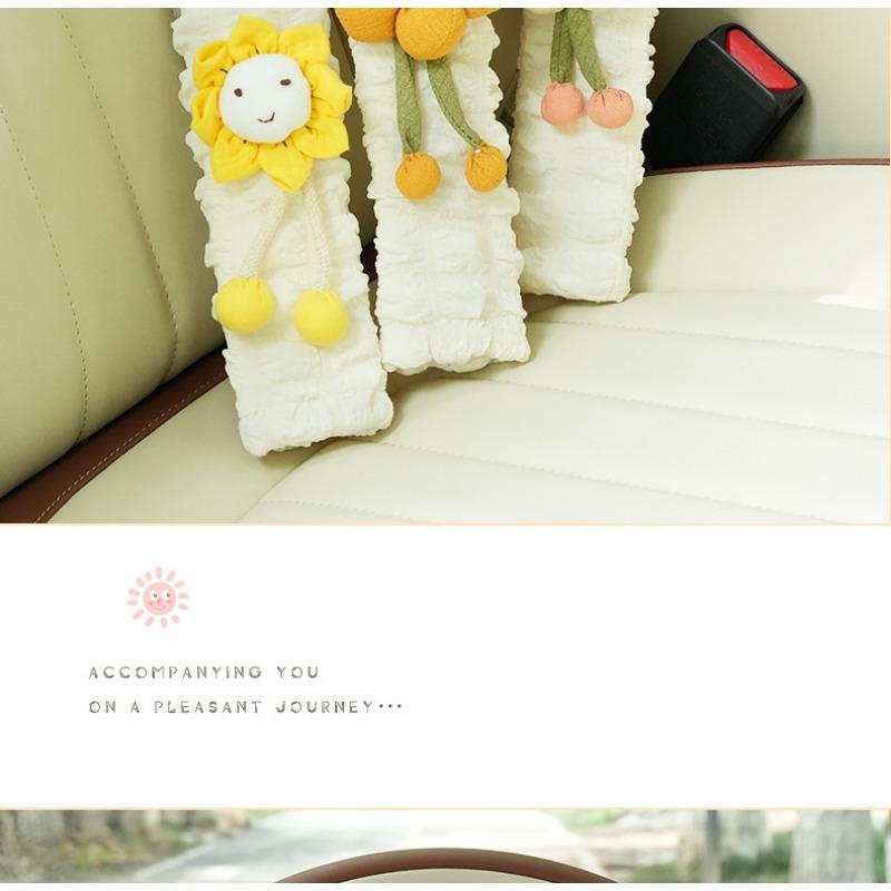Cute Puff Grid Car Seat Belt Shoulder Pad Children Auto Interior Accessory