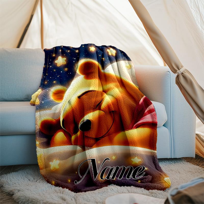 Customizable Winnie Throw Blanket – Personalized Name, All-Season Cozy Snug Blanket, Machine Washable, Personalized Blanket