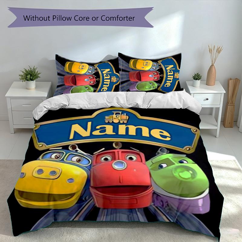 3pcs Custom Name Chuggington Set,Includes 1 Duvet Cover and 2 Pillowcases,All-season Bedroom Decor