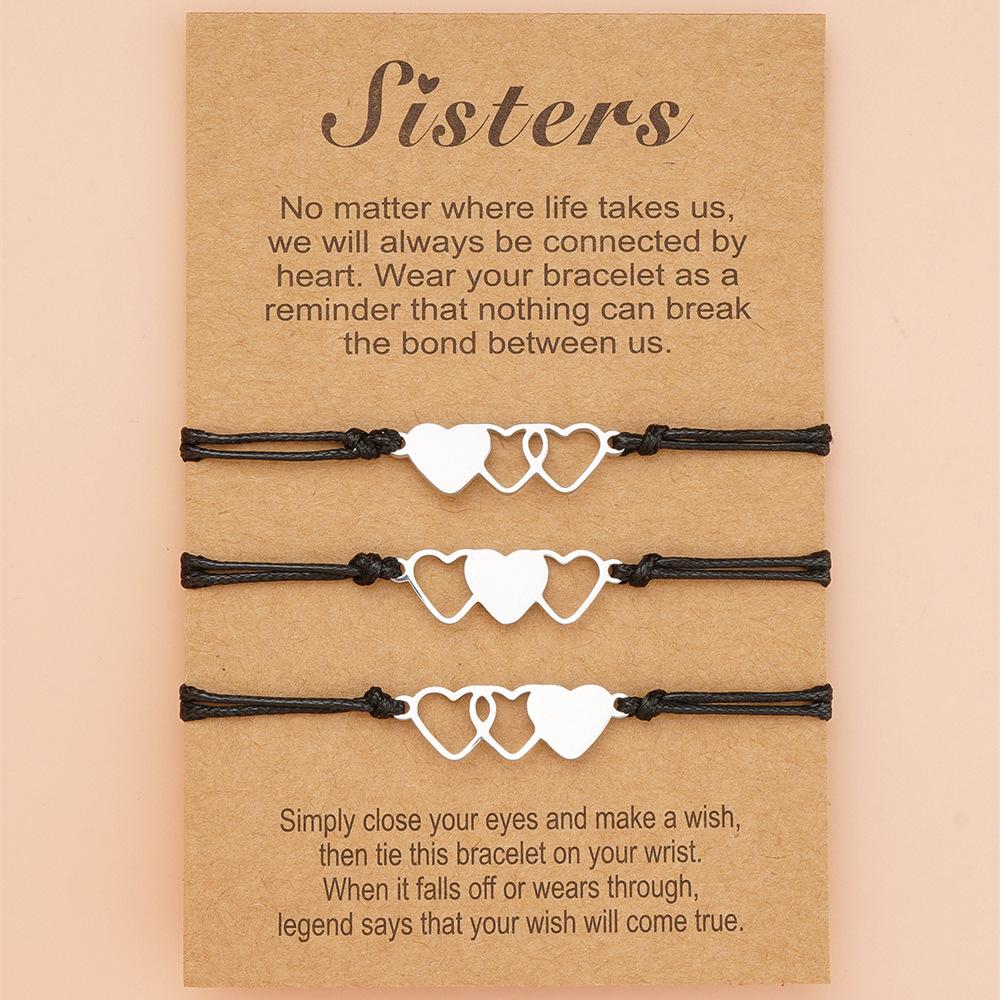 3pcs Trendy Heart-shaped Bracelet For Women Creative Wax Wire Braided Bracelet Jewelry Gifts For Friends(with Cardboard)