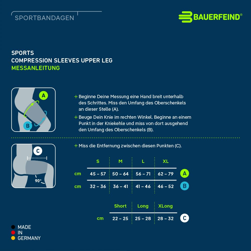 КОМПРЕССИОННЫЕ РУКАВА BAUERFEIND SPORTS ДЛЯ ВЕРХНЕЙ ЧАСТИ НОГИ Компрессионные рукава для верхней части ноги Спортивные рукава для ног для Сделано в Компрессия Снижает мышечную вибрацию и