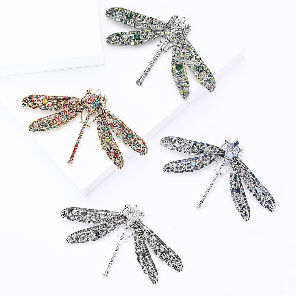Light Luxury Retro Alloy Rhinestone Dragonfly Brooch Exquisite And Versatile Women'S Suit Cardigan Corsage Jewelry Pin