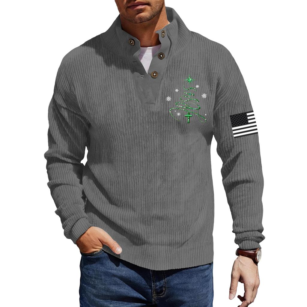 Мужская вельветовая рубашка на пуговицах с рождественским принтом