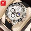 OLEVS Watches for Men Analog Quartz Watch Silicone Diamond Waterproof Luminous Moon Phase Chronograph Watches Relogio Masculino